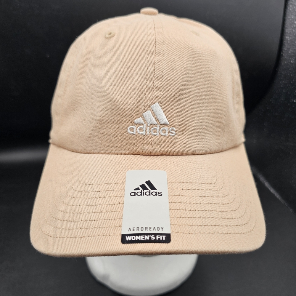 Adidas Aeroready Adjustable Fit Tan Logo Adjustable Hat Three Stripe Woman OS